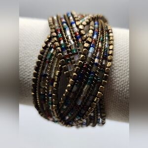 Bracelet Woven Earth tone Seed Bead Memory Wire Cuff Bracelet Multicolor